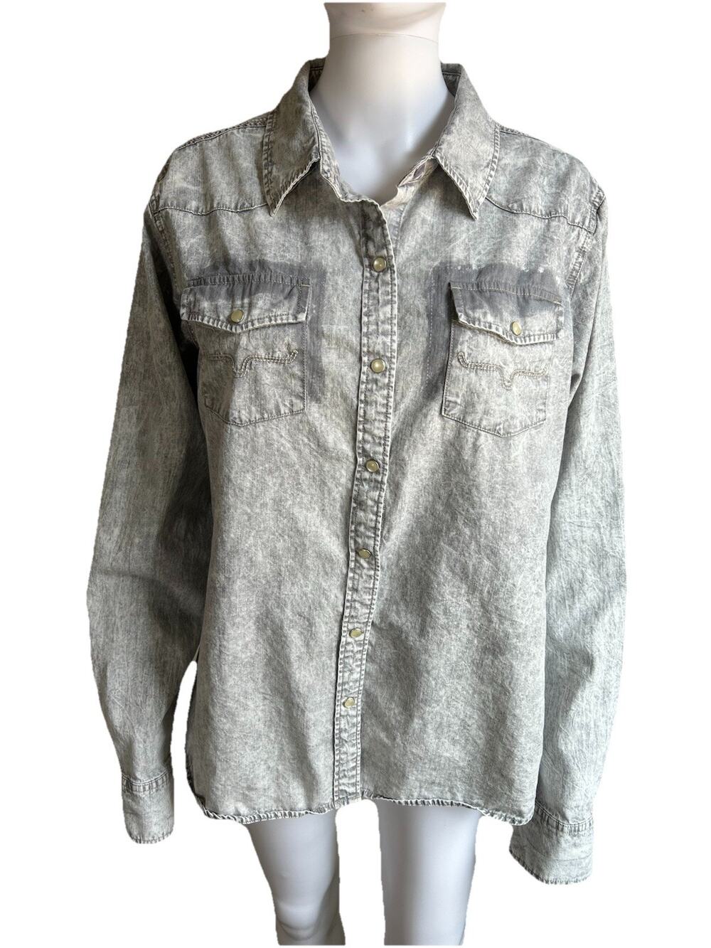 Kimes Ranch KC Tencel Shirt Women’s 2XL Gray Pearl Snap Western Lightweight